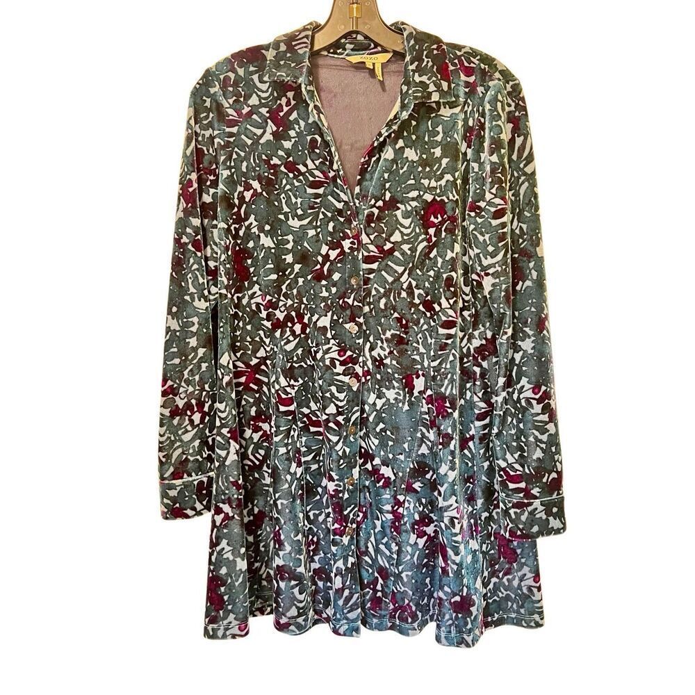 Zozo Velvet Burnout Button Front Blouse Top Blue Size Small